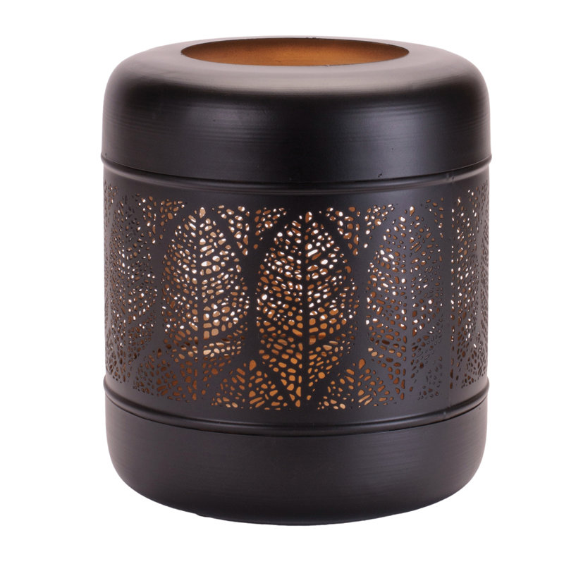 Cut Metal Leaf Pattern Lantern 9.25"H, 9.35" H x 8.1" W x 8.05" D