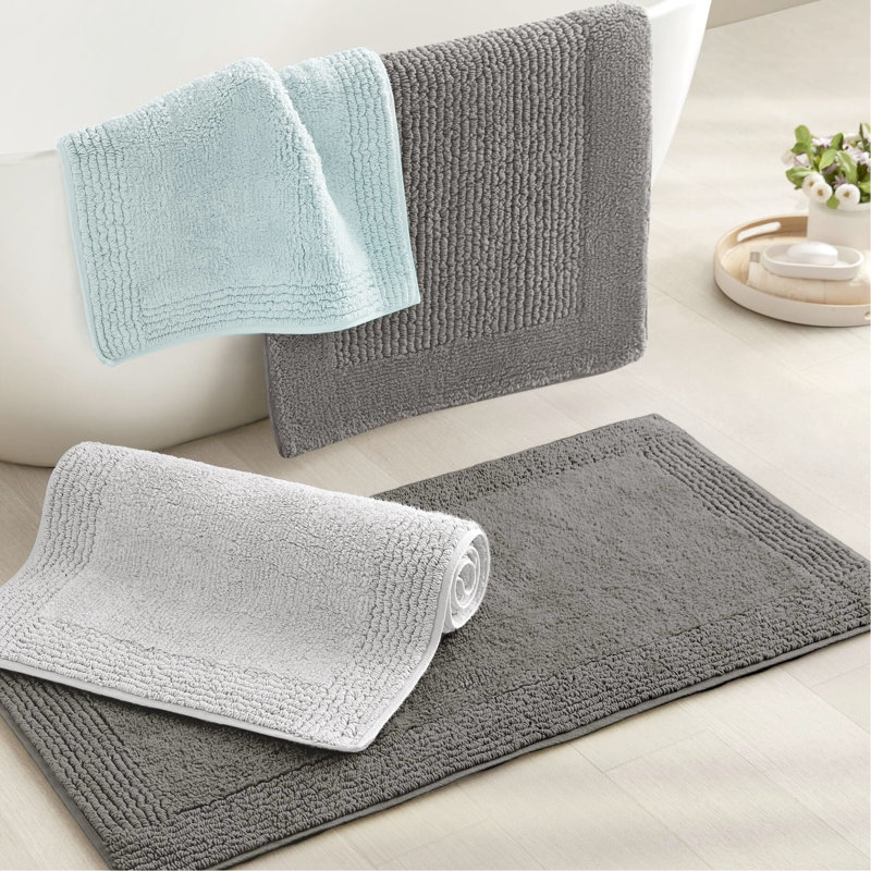 24X60" Reversible 3000 Gsm 100% Cotton White Bath Rug - Dense Plushness, Easy Care, , Medium Pile 0.5 Heavyweight, Soft Feel, Long Lasting,