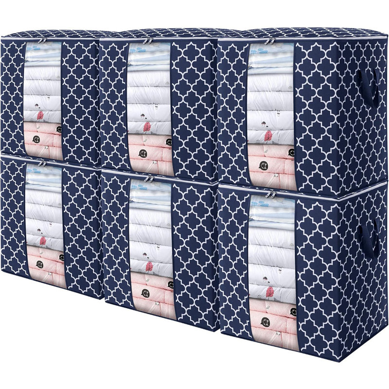 Storage Bags 6 Pack/100L Large Blanket Clothes Organization And Storage Containers For Comforters,Bedding, Foldable Organizer With Reinforced Handle, Clear Window, Sturdy Zippers,Pink