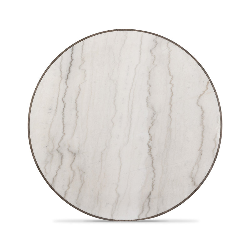 Skye Round Oak Pedestal Dining Table, 30" H x 42" W x 42" D, White Marble/Weathered Dark Oak