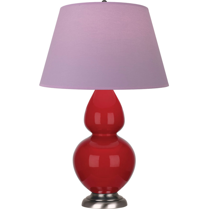 Lampe de table double gourde en céramique, Lavande, Rouge rubis émaillé / argent antique, Argent argent