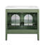 Lavabo de salle de bain 36 po Mid-Century avec verre à motif et bande lumineuse à capteur de mouvement, meuble-lavabo sur pied Farmhouse avec rangement, meuble-lavabo haut de gamme pour salle de bain, vert