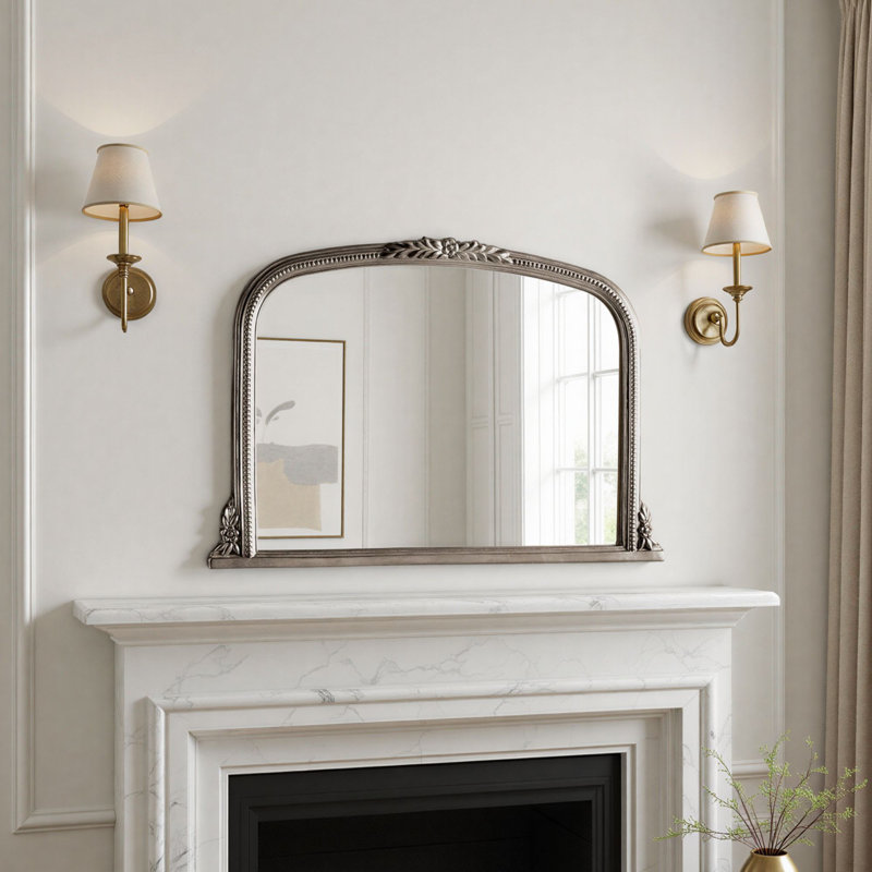Arched Beaded Kalmar Overmantle Mirror, Silver