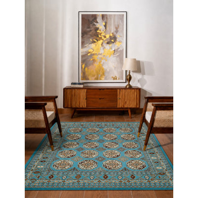 Tapis en laine écologique tissé à la main, 244 x 305 cm, bleu pâle, motif oriental, épais et à poils longs, antidérapant, idéal pour le salon ou la chambre.