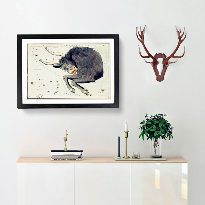 Astronomical Zodiac Chart Of The Taurus - Single Picture Frame Painting, Black, 33cm H x 45cm W x 2cm D