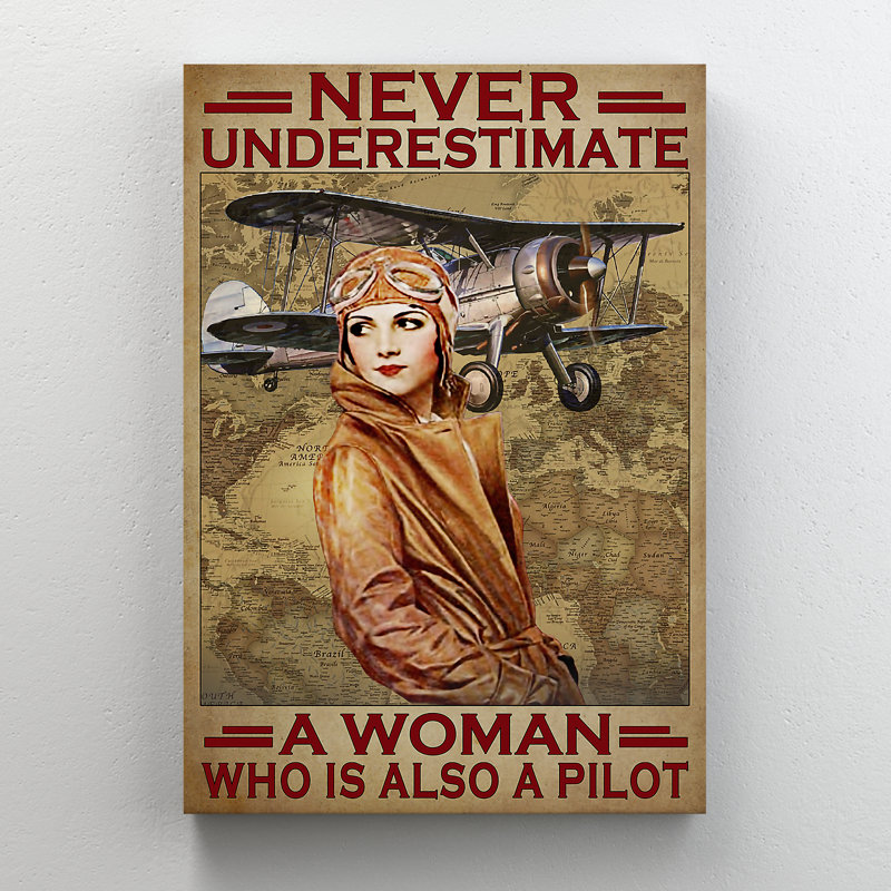 Un pilote avec un manteau jaune - ne jamais sous-estimer une femme sur toile tendue - décor d'illustration de personnes, décor de salon jaune