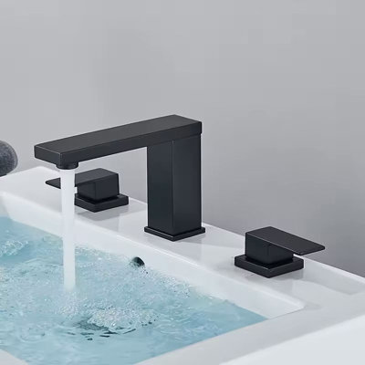 Robinet de salle de bain noir, 3 trous, 2 poignées, débit d'air, robinet mélangeur eau chaude / froide