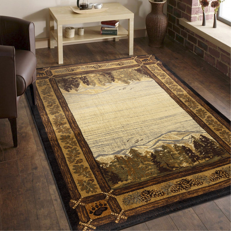 Tapis à motif de tapis de montagne 100% polypropylène couleur de chalet 7 pi 10 po x 10 pi 3 po Lodge