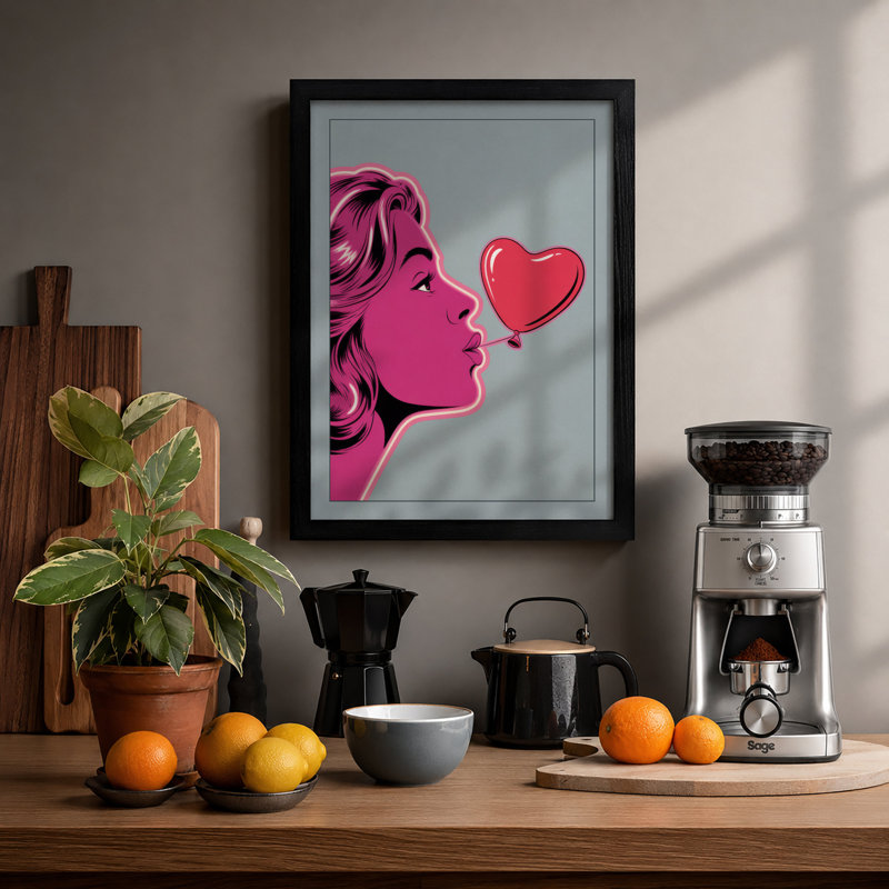 Blowing Hearts Modern - Framed Print, A2 - 59.4 x 42.0 cm, Black