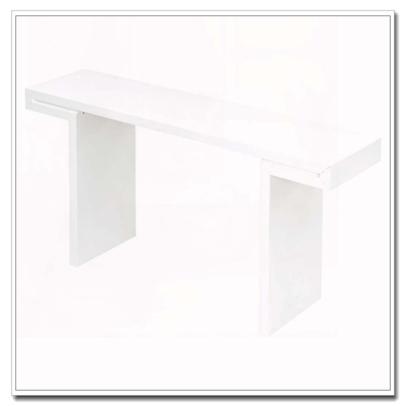 Console de 60 pouces avec lignes géométriques épurées, table d'entrée élégante avec finition peinte et pieds réglables, Blanc