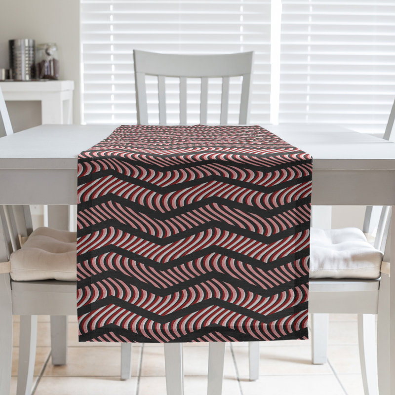 Stephenie Wavy Chevrons Table Runner, 16" x 90", Black/ Red