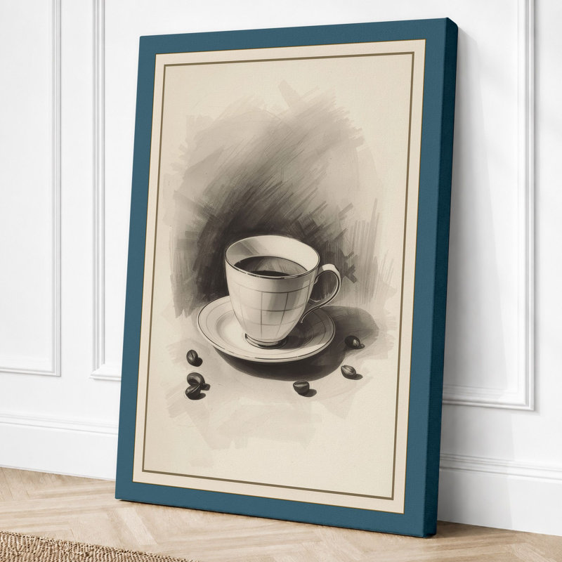 Cup in Repose Minimalist - Wrapped Canvas, 36x24 - 91.4 x 61.0 cm, Teal Border