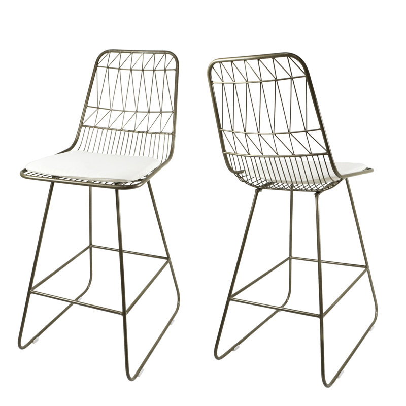 Beige Counter Stools, Iron Frame And Comfortable Cushion - Two Stools With Stable Padding 2Pcs