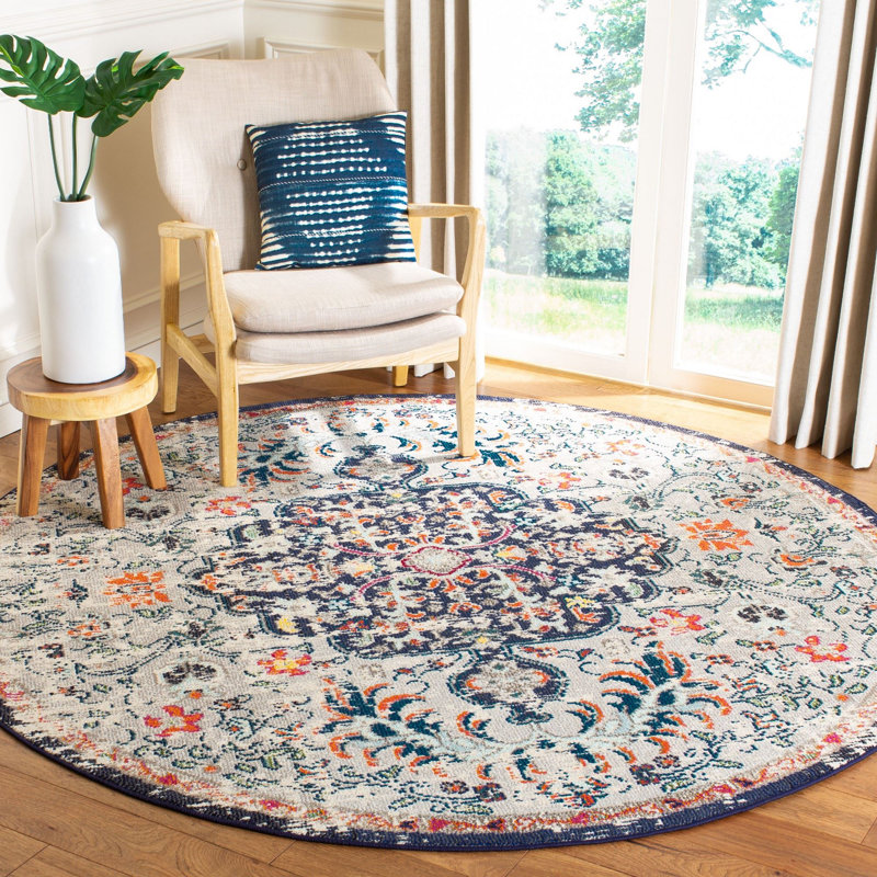 Felty Oriental Beige Area Rug, Round 9'