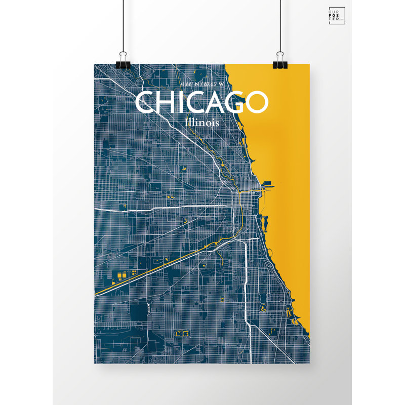 « chicago city map », reproduction d’impression sur affiche, H 27,6 po x l 19,7 po