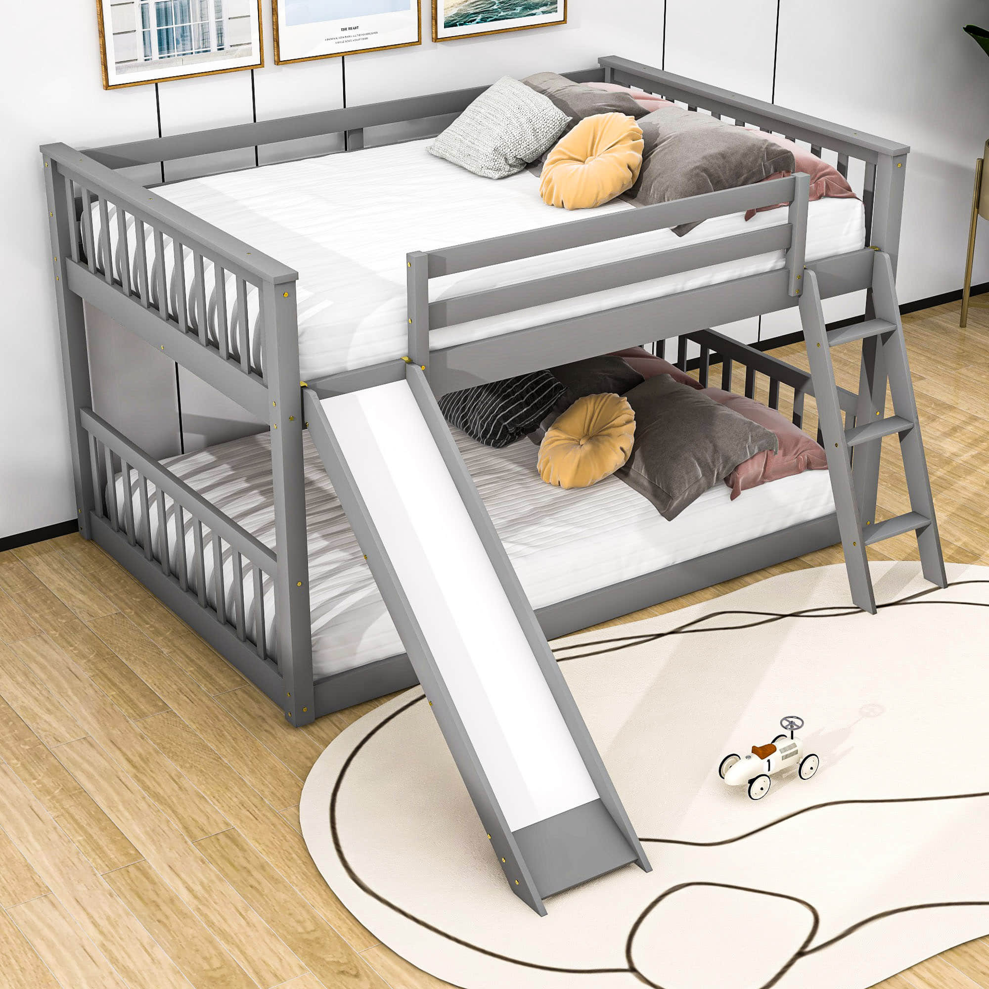 Full over full bunk deals bed with slide