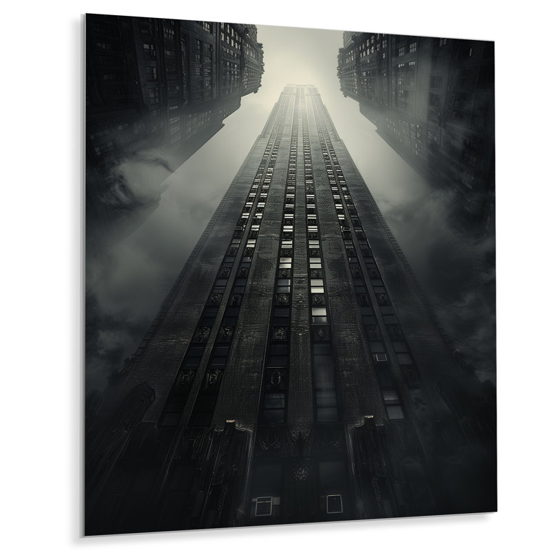 «Greys Colossal Structure Skyscrapers I» - Reproduction d'art mural gratte-ciel, Sans cadre, métal, H 24 po x l 32 po