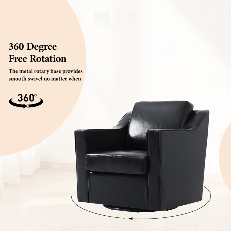 Fauteuil pivotant rembourré en similicuir grand et large avec dossier amovible et coussin de siège Bronnen, Noir