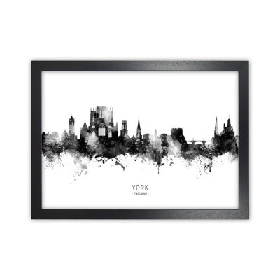 York England Skyline Black White City Name by Michael Tompsett - Print