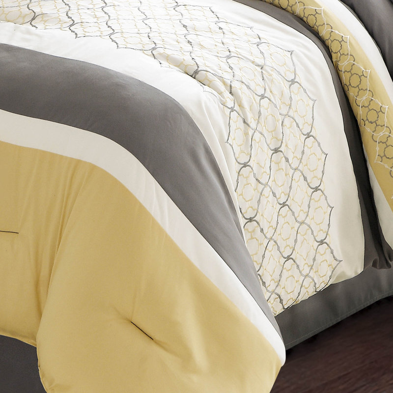 Yellow/Gray Microfiber 7 Piece Comforter, King