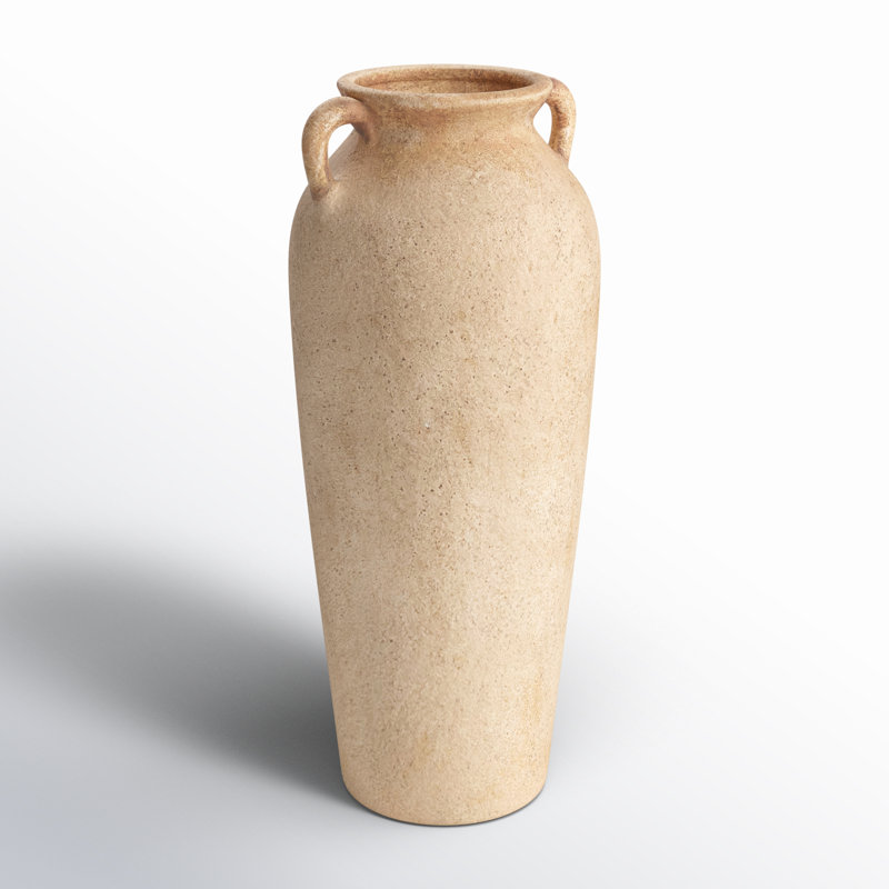Birch Lane™ Brera Ceramic Antique Style Textured Vase With Shadings And Handles, Light Brown
