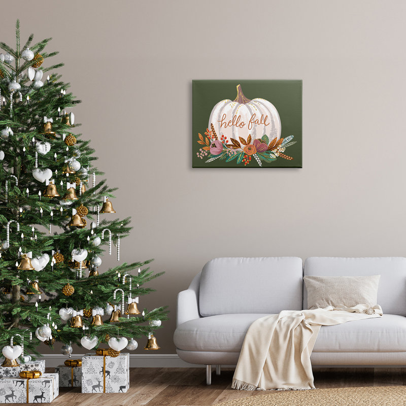 «Autumnal Hello Fall», citrouille, gourde et botanique, Toile tendue, H 24 po x l 30 po x P 1,5 po