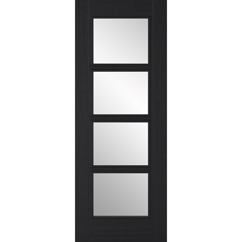 Vancouver 4L Clear Glazed Black Internal Door, 198cm H x 68.6cm W x 3.5cm D