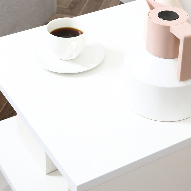Table de salon blanche en forme de S, 20 po avec rangement, conception de café moderne et pratique