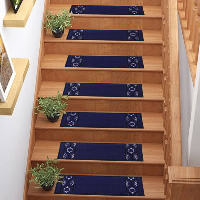 Custom Size Washable Antibacterial Low Profile Loop Pile Moroccan Trellis Bordered Design Stair Treads Carpets