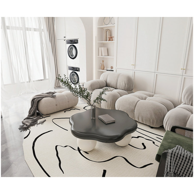 Table basse de 35 po en forme de nuage de couleur contrastante, table basse minimaliste moderne en forme de pétale avec pieds sphériques, table de salon pour petit appartement adaptée aux enfants et aux animaux, pieds noirs