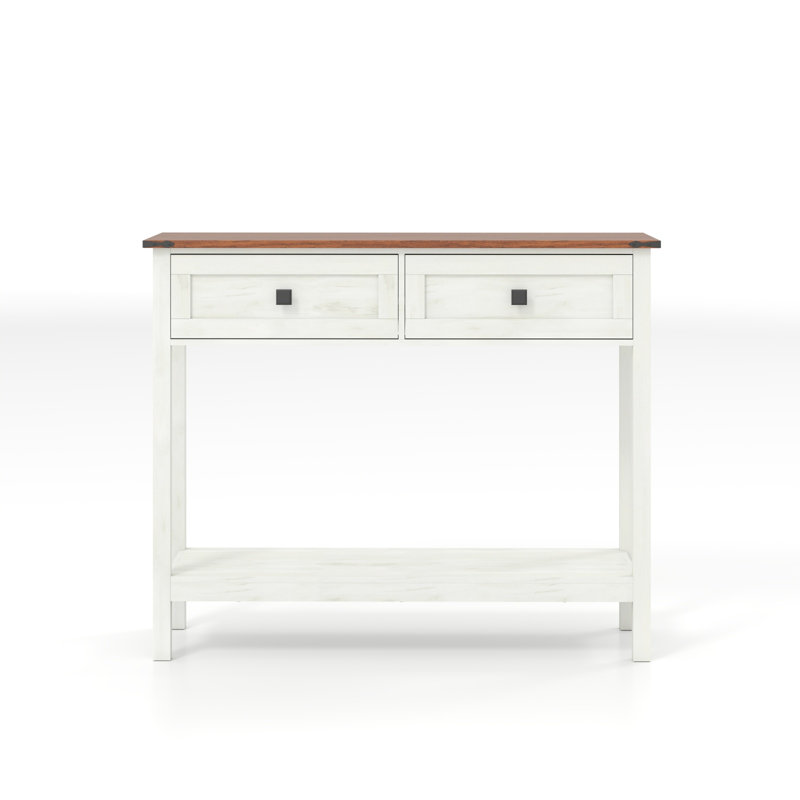 Farmhouse Style Console Table With 2 Drawer And Bottom Storage Shelf For Entryway, Rustic Side Table With Storage Drawer And Shelf For Living Room, Hallway(Antique White)