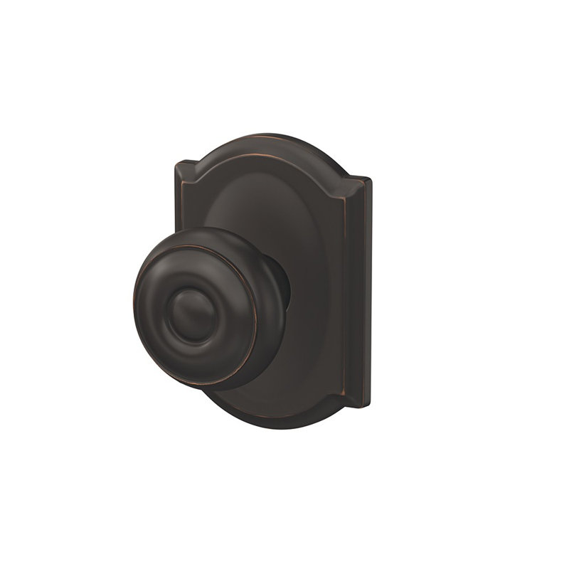 Georgian Hall-Closet and Bed-Bath Knob with Camelot Trim, Aged Bronze