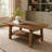Solid wood coffee table, rectangular center table, with two shelves.