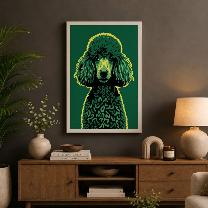Poodle in Green Modern - Wrapped Canvas, 24x16 - 61.0 x 40.6 cm, Terracotta Border