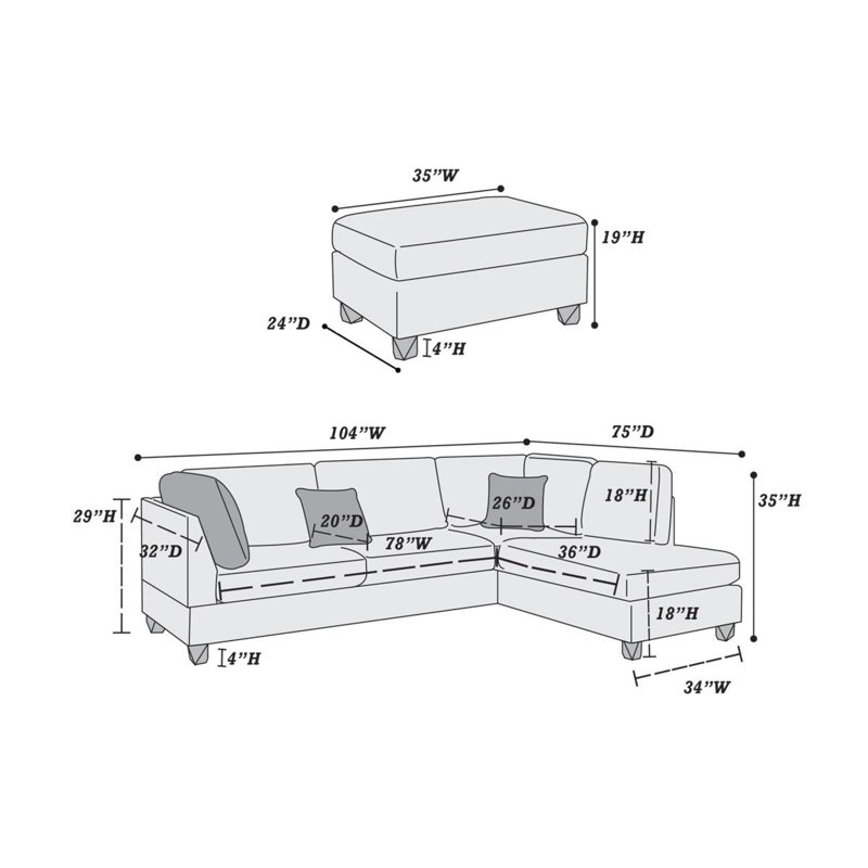 Canapé et chaise longue réversible avec repose-pieds Trusha, Mélange de polyester chocolat