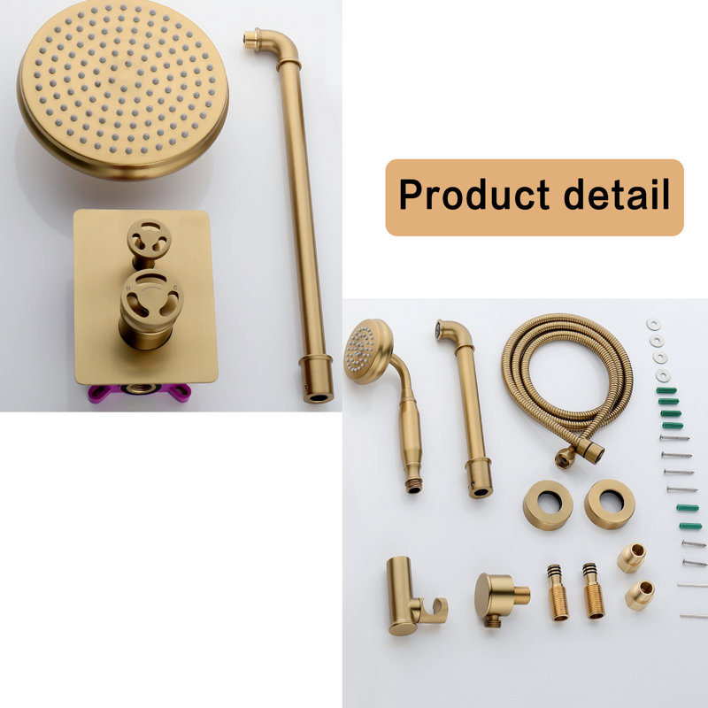 Système de douche complet multifonctionnel avec valve brute Roind, Or brossé