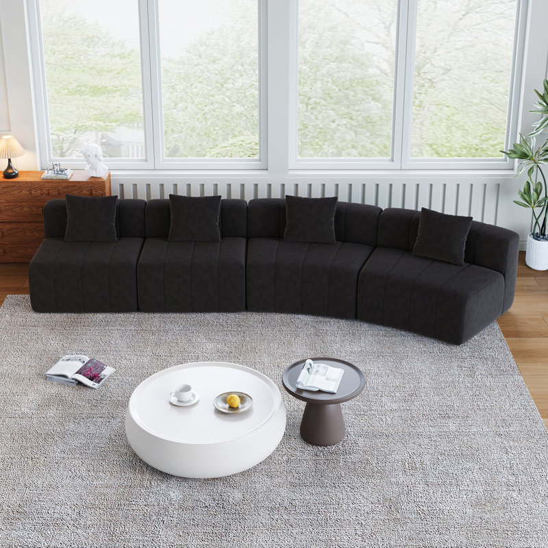 Canapé d'angle incurvé 4 places avec coussins, 29" H x 153.5" W x 33" D, Right Hand Facing