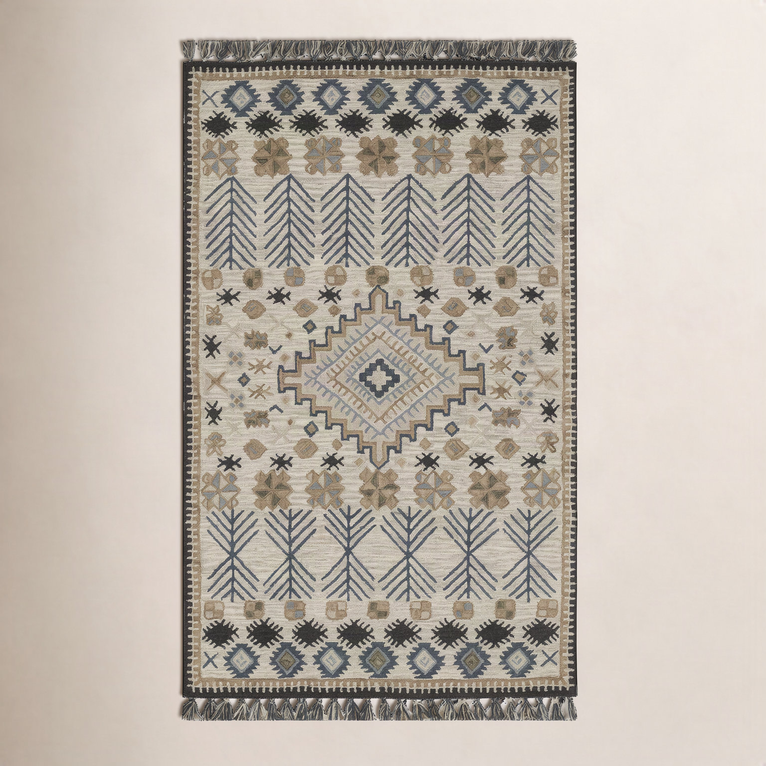 Anine Beige Black Hand-Tufted Wool Rug, Rectangle 9' x 12'