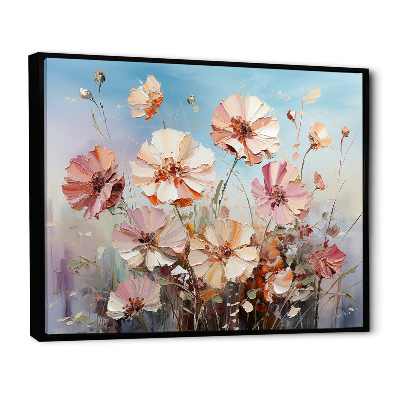 Œillets mauves, charme de campagne II sur toile, Cadre flottant noir, H 16 po x l 32 po x P 1 po