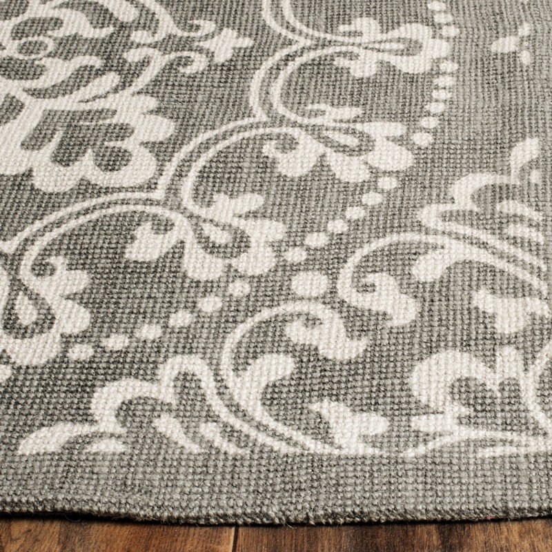 Grey and Natural Floral Cotton 4' x 6' Handmade Rug