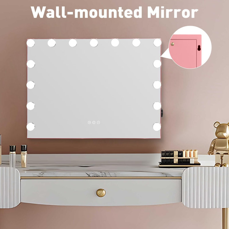 Miroir de maquillage avec éclairage tactile Kycia pour vestiaire et chambre à coucher, sur table ou mural, Rose