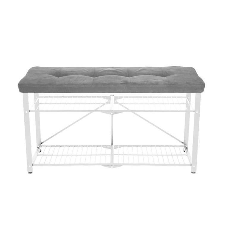Cavaco Fabric Upholstered Storage Bench, White with Gray Tufted Top