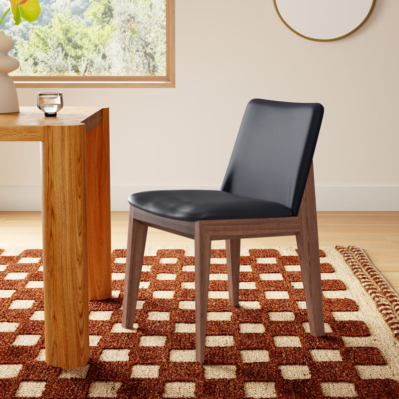 Anrey Vegan Leather Dining Chair, Black Pebbled Faux Leather, Brown
