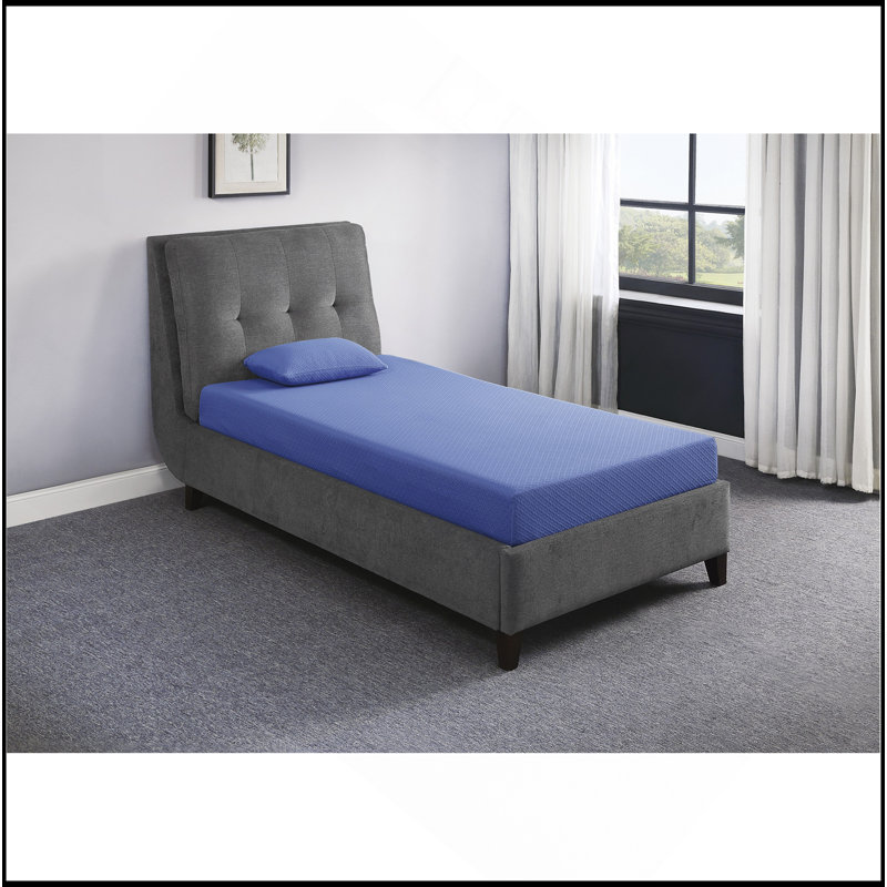 Ensemble de matelas et oreiller 7inch en mousse viscoélastique imprégnée de gel respirante, bleu, matelas dans une boîte
