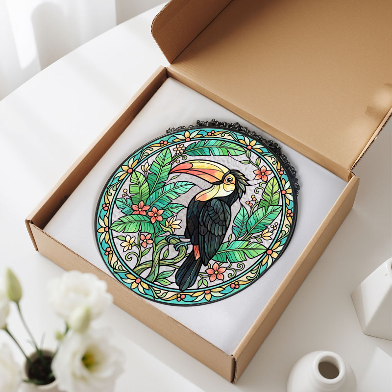 Panneau de vitrail Toucan Tropical - 7,8H, H 7,8 po