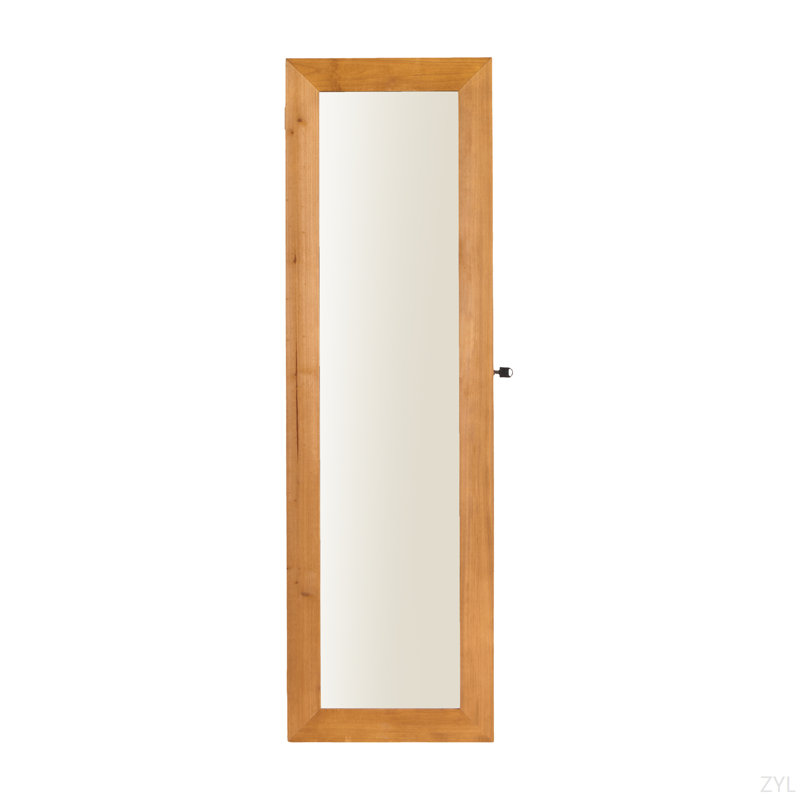 Armoire pour armoire à bijoux en bois massif avec miroir pleine grandeur, verrouillable au mur 47,5 x 14,3 po avec lumière DEL
