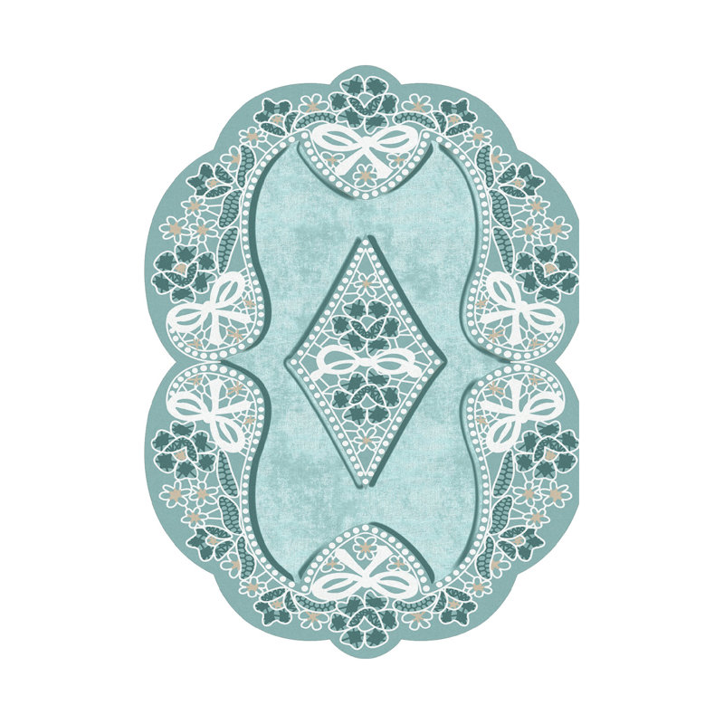 Tapis bleu / blanc en polyester tissé à la machine Novelty Sturdevant, Nouveauté 2 pi 7 po x 4 pi 11 po