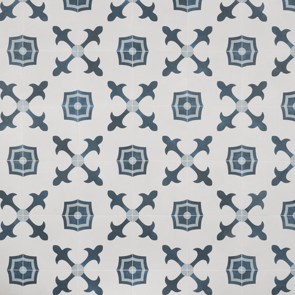 Plumeria Blue and White Square 9 in. x 9 in. Matte Porcelain Floor and Wall Tile (10.65 sq. ft./ Case)