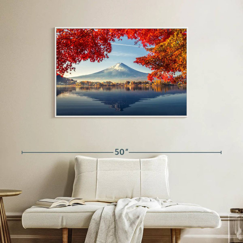 Mont Fuji - automne, Cadre flottant blanc, 40 po x 27 po