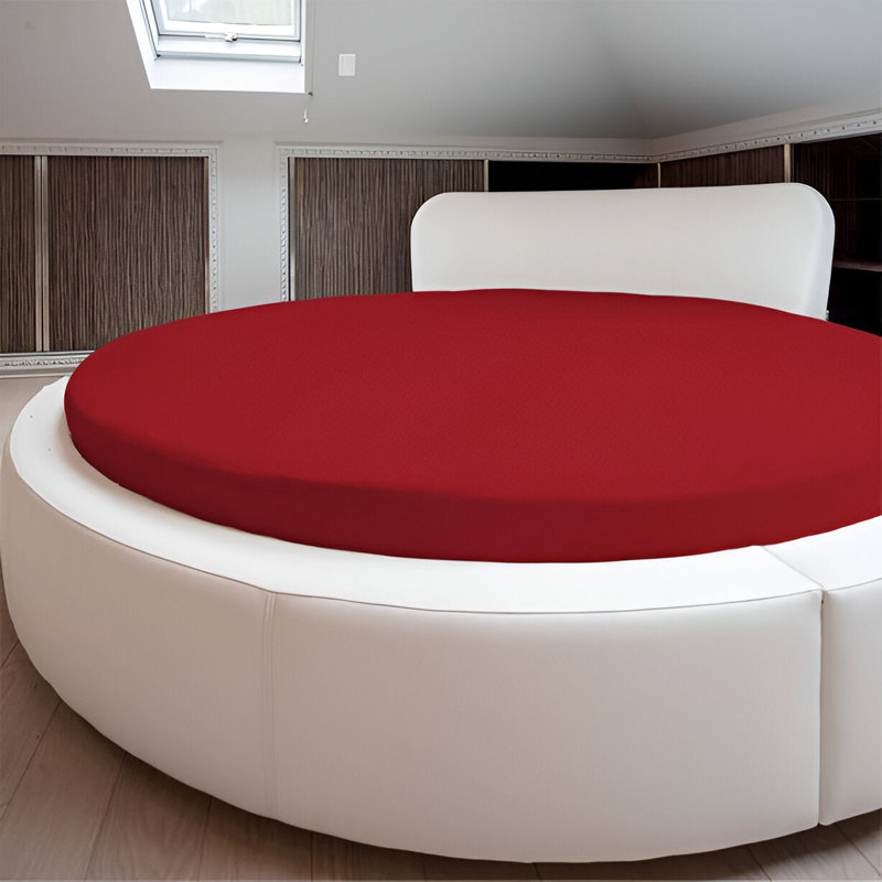 400TC Sateen Solid Cotton Round 4 Piece Sheet Set Fitted Sheet Fits Upto 16" Deep Pocket, Burgundy Solid